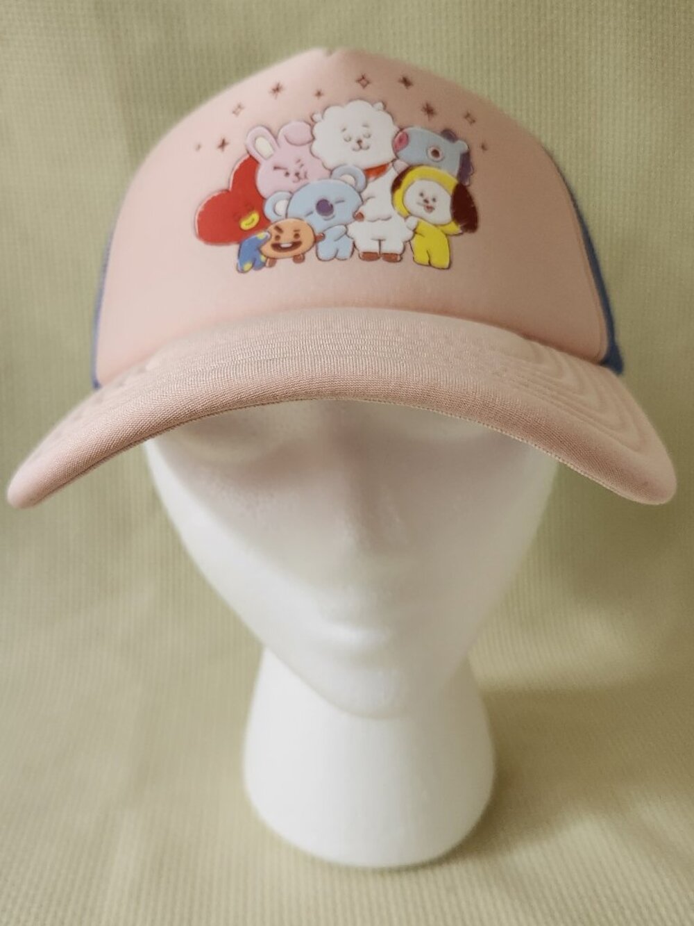 NWT BT21 Line Friends Trucker Hat Mesh Snapback Cap BTS K-Pop Pink Blue Graphic